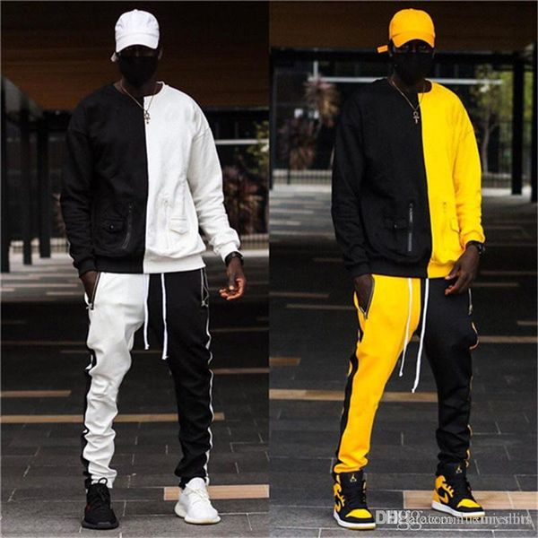 

mens designer tracksuits 2 pieces pants hip hop panelled casual long sleeved pullover crew neck tracksuits mens fashion streetwear, Gray