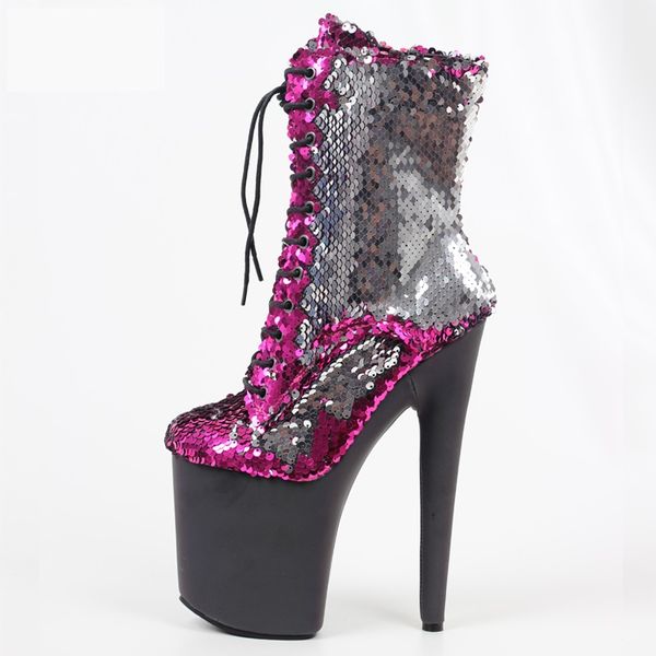 

8 inch high heel stage performance shoes double face sequins fabric for platform ankle boots glitter for pole dance & fitness 20cm, Black