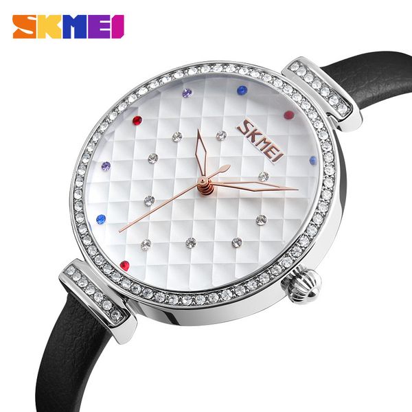 

skmei простые кварцевые часы мода женщин часы 3bar водонепроницаемый кожаный ремешок fine яркие звезды циферблат relogio feminino 9142 леди, Slivery;brown