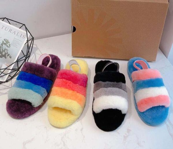 

2019 women furry slippers australia fluff yeah slide designercasual shoes boots fashion luxury designer women sandals fur slides slippers a1, Black