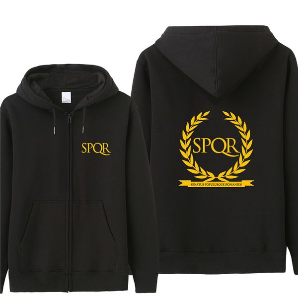 

spring men's jackets hooded coats roman empire spqr hoodies men fleece zipper sweatshirt winter autumn zipper spqr casual jackets, Black