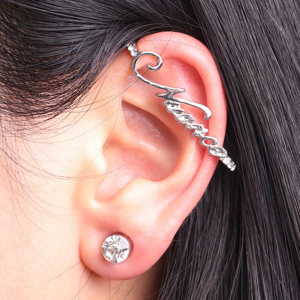 

simple letter ear clip personality flash drill ear nail set european and american selling wholesale, Silver
