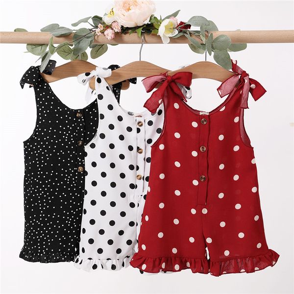 

jumpsuits cute girl summer playsuit toddler kids clothes polka dot romper lace up bow jumpsuit button ruffles bodysuits children clothing, Blue