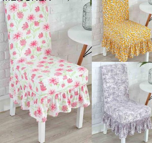 

ruffled floral printing chair covers spandex for wedding dining office banquet stretch elastic flounced coverings mj010