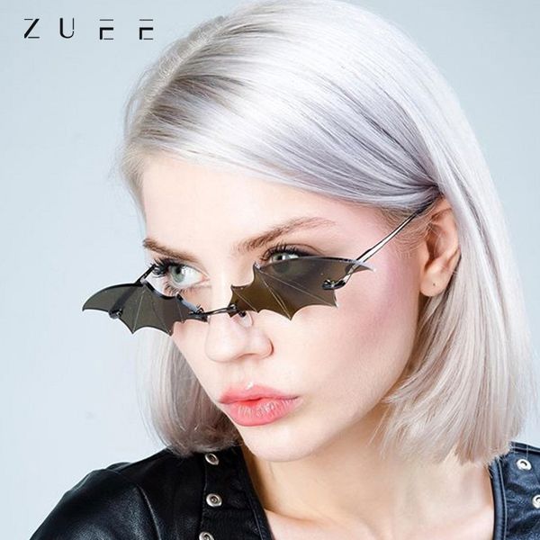 

zuee fashion flame sunglasses women rimless wave sun glasses metal shades for vintage women mirror eyewear uv400 sunglasses, White;black