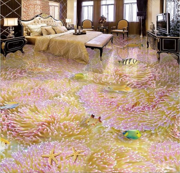 

3d pvc flooring custom p fish starfish underwater colorful coral floor 3d wall murals wallpaper