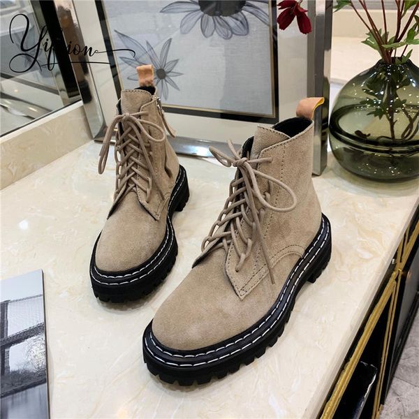

yifsion popularity british style women black kid suede thick low heel casual ankle boots women motorcycle shoes