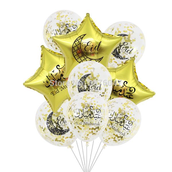 

eid mubarak balloon islam muslim new year festival party decoration clear gold silver confetti foil star printed balloon banner
