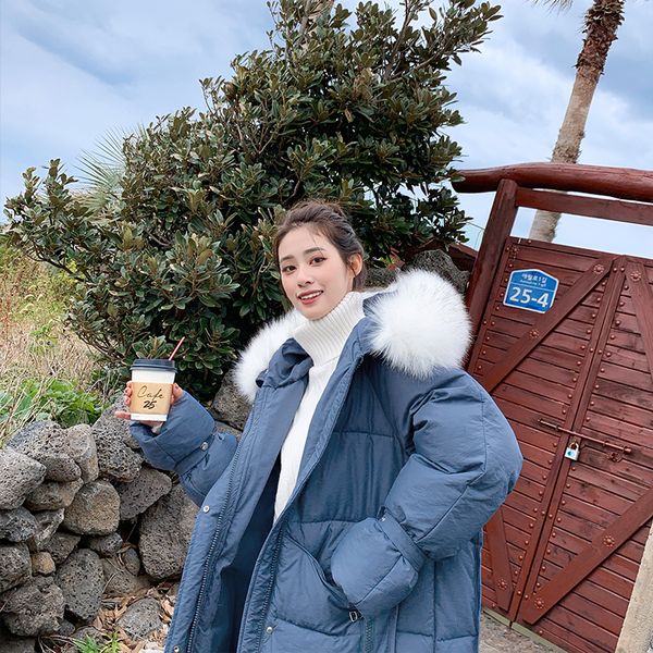 

back season cotton suit woman 2019 bread serve long fund overknee chic winter thickening loose coat tide, Black