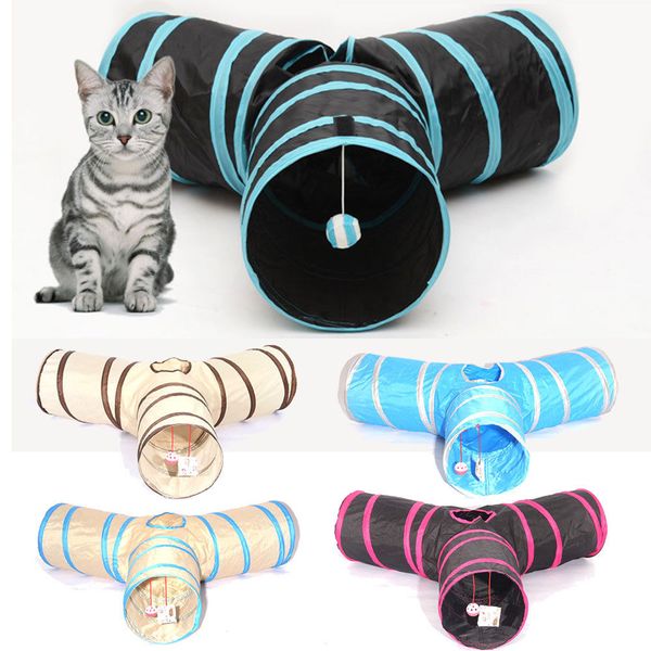 

3 way tube collapsible tunnel cat kitten play tunnels foldable pet toys