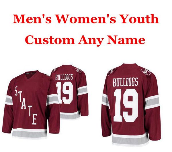 

ncaa mississippi state bulldogs jerseys mens womens youth kids maroon red college ice hockey jerseys custom stitched any name any number, Black;red