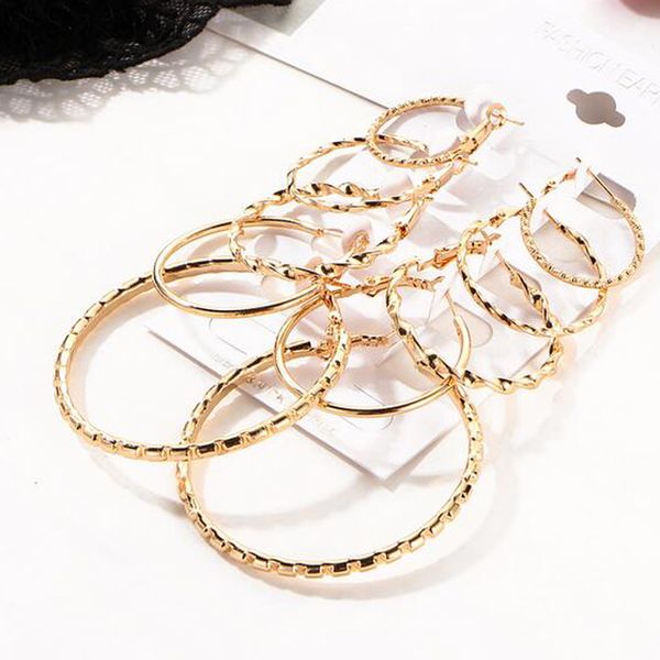 

5 pairs fashion women metal big circle twist large ring hoop earrings studs, Golden