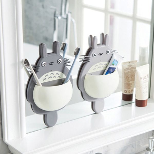 

cute totoro sucker toothbrush holder cartoon totoro wall mount hanging suction toothbrush holder storage box bathroom supplies dbc dh0954