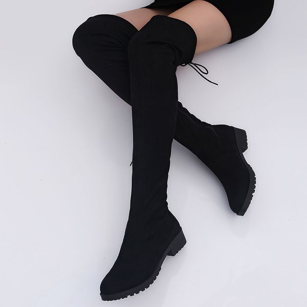 

boots woman overknee boots with with elastic high flat bottom women's shoes, Black