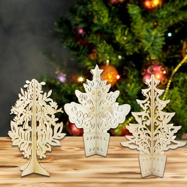 

2pcs christmas decorations wooden three-dimensional hollow carved deskchristmas tree ornaments
