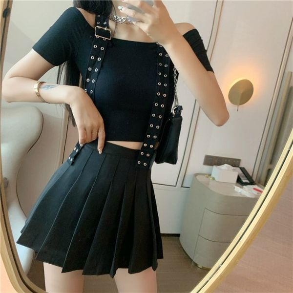 

женские сексуальные вне-плечо ленты top высокой талия тонких плиссированные юбки двухсекционного костюм женщины лето, White