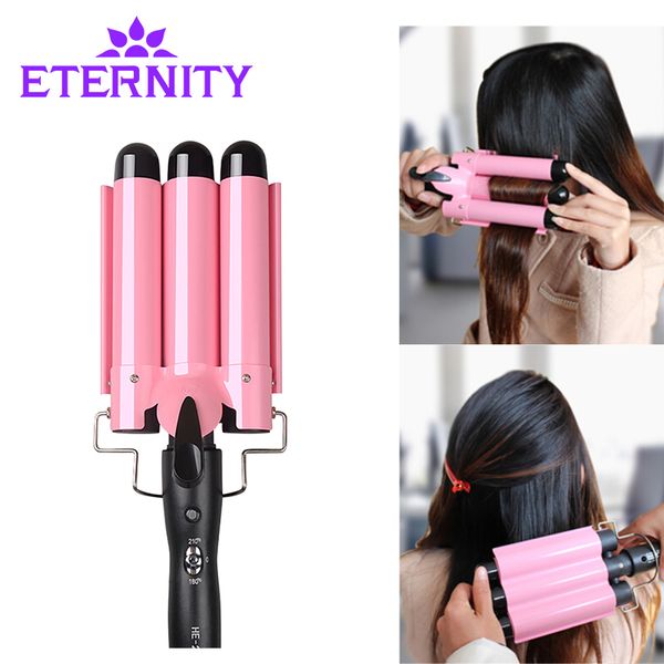 

20-32m automatic perm splint ceramic hair curler 3 barrels big wave hair curling iron hair waver curlers styling tools et-76