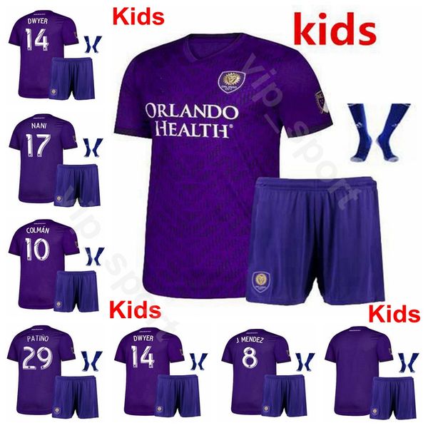 

youth orlando city jersey sc socks set soccer nani dwyer akindele mueller moutinho ruan kljestan johnson kids football shirt kits uniform, Black