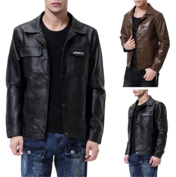 

mens casual designer pu jackets long sleeve solid color fashion style homme clothing winter windeproof casual apparel, Black;brown