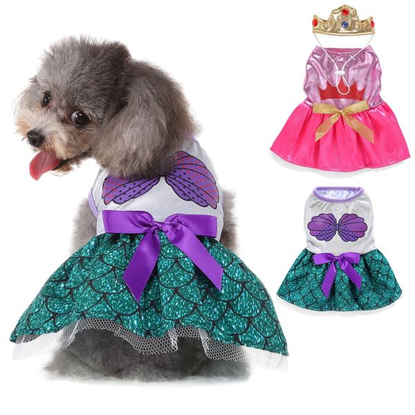 

fashion dog dress pet dogs crown princess dresses pet yarn skirt clothing halloween dress costume for small and medium dogs