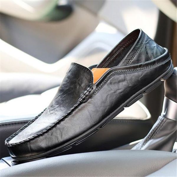 

new 100% leather peas shoes men's large size casual lazy shoes fashion casual mens loafers sneakers zapatos de hombre men, Black