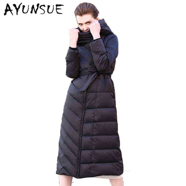

brand european down coat winter jacket women black x-long slim waist thicken warm white duck down manteau femme coats xc039