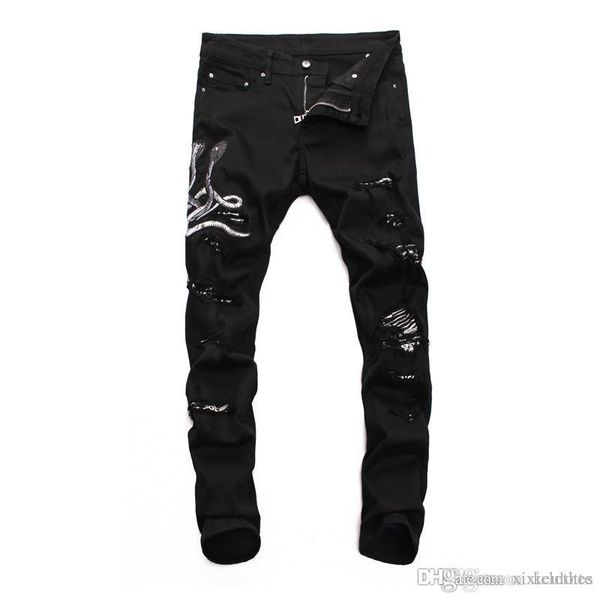 

роскошные высококачественные мужские джинсы прямые брюки дизайнерские мужские джинсы черный белый синий серый джинсовый уличный мотоцикл джи, Blue