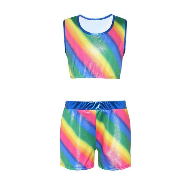 

rainbow color matching body suit ballet dance practice clothes dance pants suit split gymnastics for girls