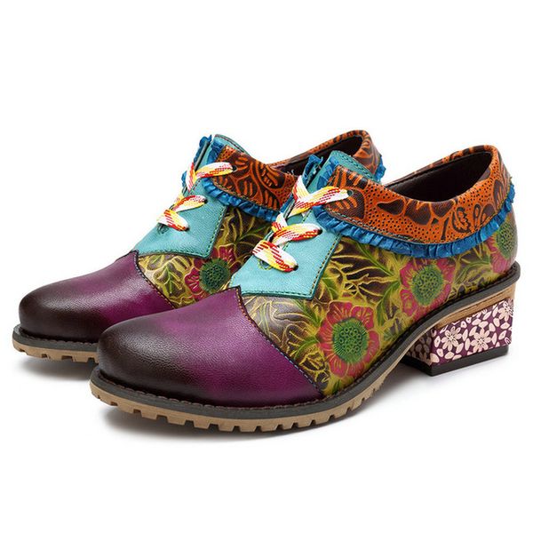 

vintage casual oxfords shoes for women genuine leather bohemian flats shoes lace-up brock single ladies oxford, Black