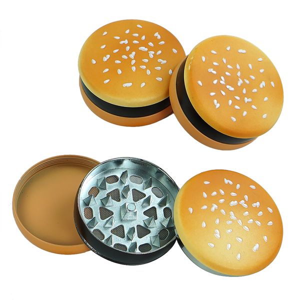 Tabacco Spice Grinder Biscotto Biscotto Hamburger Novità 3 Strati Metallo In Lega di Zinco Metallo Denti di Squalo Burger Crusher Muller