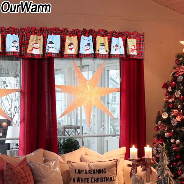 

ourwarm christmas plaid valance snowman window curtains ornaments christmas party decorations for home new year 2019 180x35cm