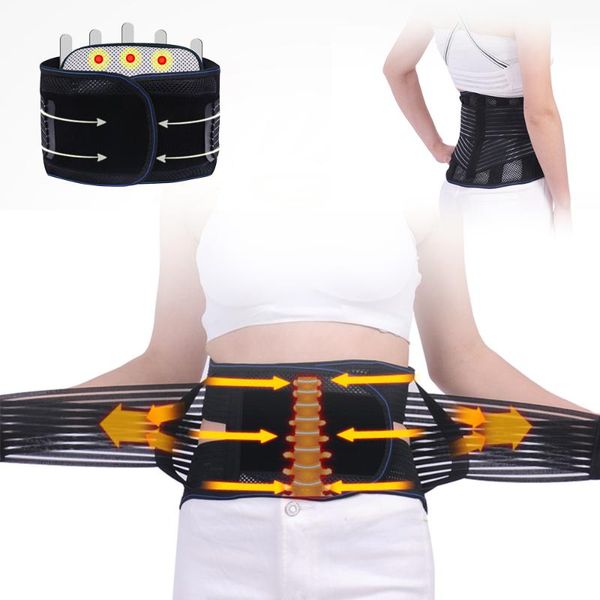 

compression lower back brace pain relief lumbar waist support wrap workout sports waist trimmer belt gift 3 pads for men women, Black;gray
