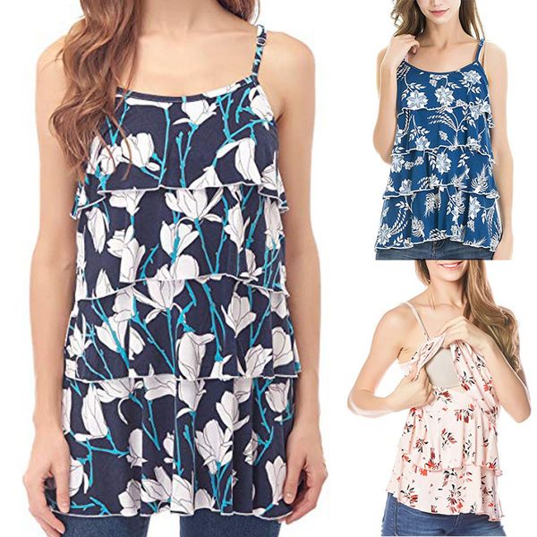 

women pregnant sleeveless floral tank summer floral print breastfeeding nusring vest loose maternity clothes, White