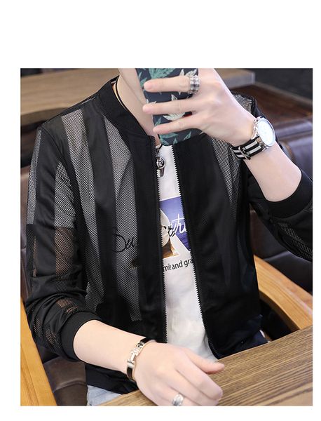 

fashion stripes sun protective clothing mans jackets designer casual grid stripe panelled mens coats hommes jacket, Black;brown