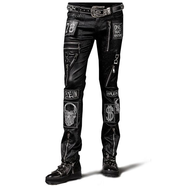 

2019 men's clothing gd hair stylist fashion hip hop non mainstream punk bright elastic patch casual pants plus size costumes, Black