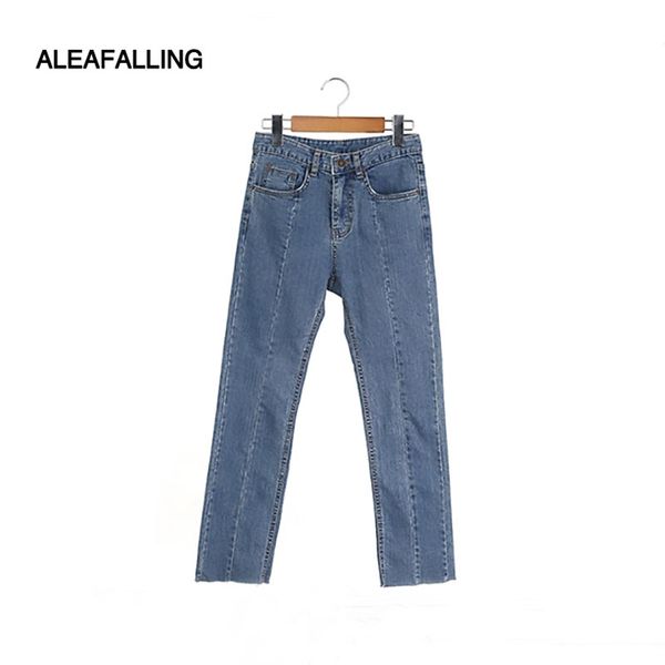 

aleafalling new fashion women jeans vintage high waist splice straight jeans slim fit casual girls pants, Blue