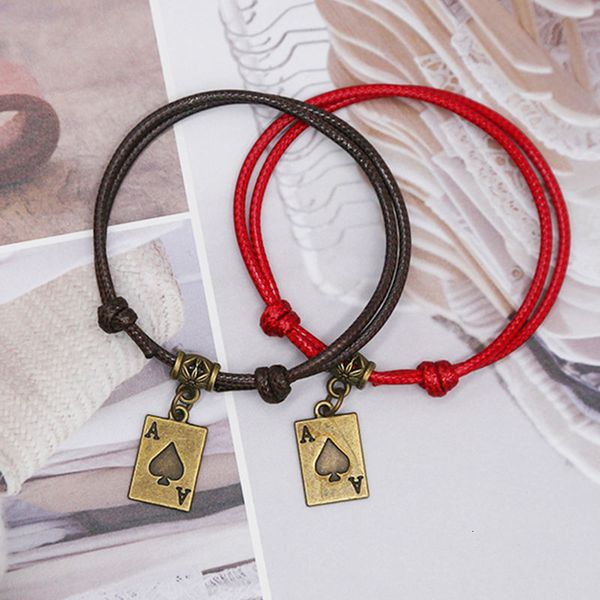 

новые браслеты для женщин и мужчин ретро игры в покер карты шарм браслеты ручной работы rope chain регулируемые парные браслеты подарки, Golden;silver
