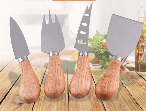 

creative cheese knife set oak handle knife fork shovel kit graters for cutting baking cheese board sets butter pizza slicer cutter 4pcs/set