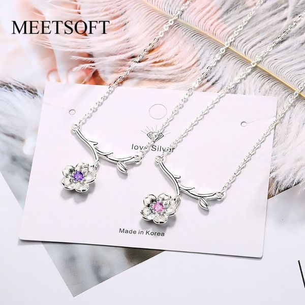 

pendant necklaces meetsoft 925 silver necklac minimalist clavicle chain female smiple plum flower branch cherry blossoms accessories gift