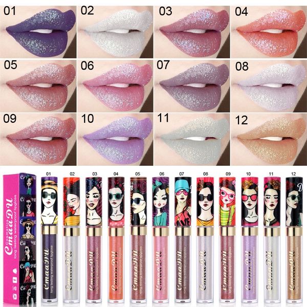 120 pz / lotto DHL Cmaadu shimmer lip gloss bellezza ragazza diamante glitter tinta labbra impermeabile lunga durata oro flash rossetto liquido