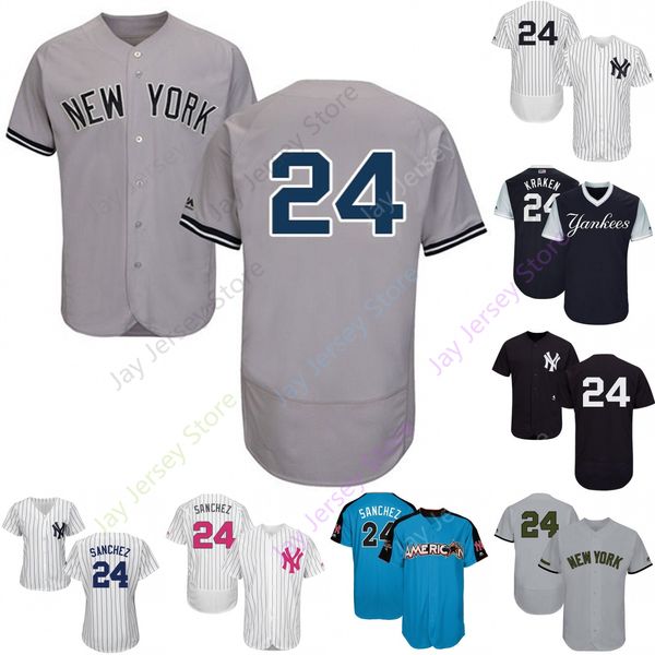 

2019 New York 24 Gary Sanchez Jersey Yankees Jerseys Cool Base Flexbase Home Away White Black Red Grey Pullover Button Men Women Youth