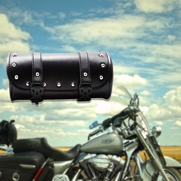 

universial synthetic leather motorcycle tool bag fork handlebar saddlebag roll barrel motocycle storage leather black