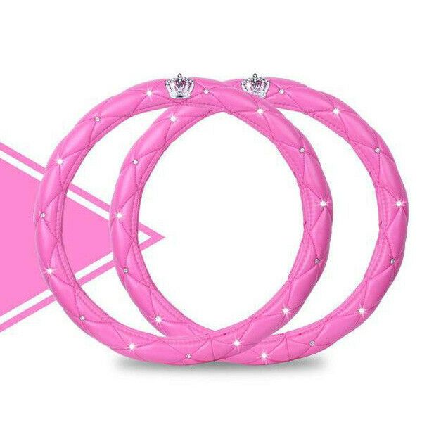 

universal 38cm car steering wheel cover case crystal diamond pu rose leather