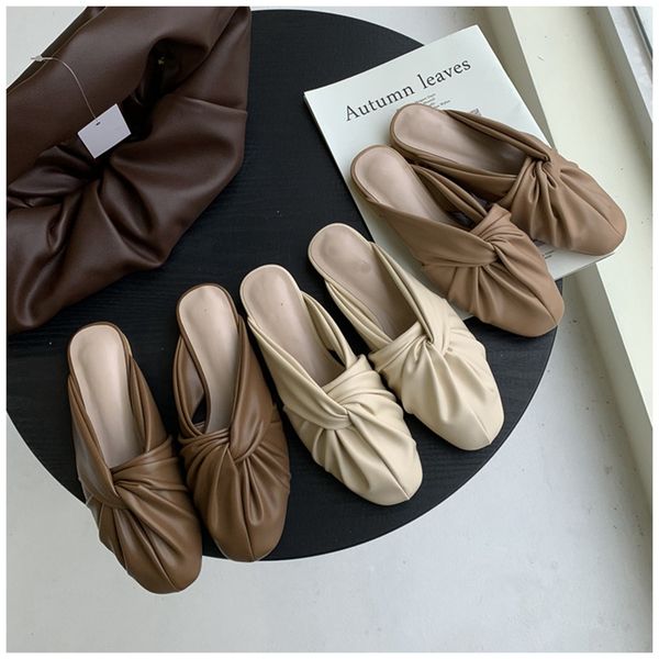 

fashion women round toe slippers new bow-knot slip on mules sandal flat heel elegant women slides casual slipper, Black