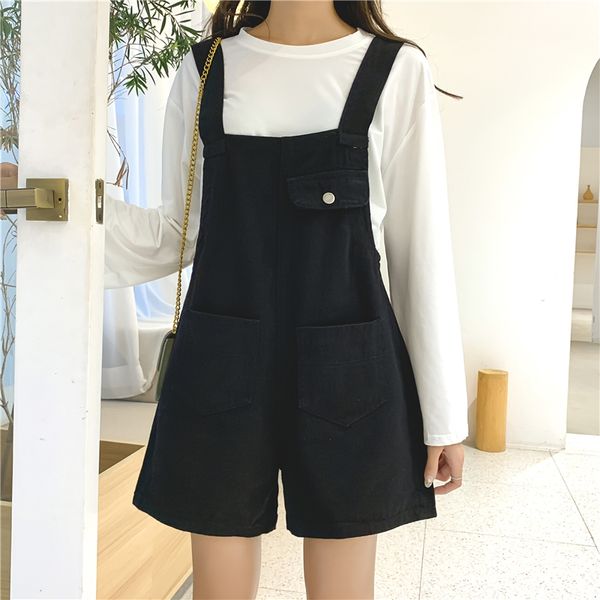 

g1156 2019 spring summer new style big size joker women fashion loose show thin denim jumpsuits shorts wholesale, Black;white
