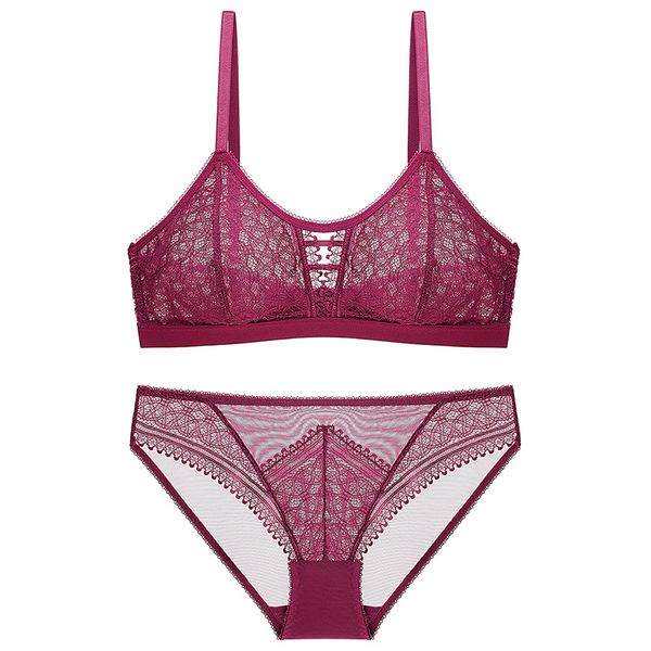 

ultra thin transparent lace bra lingerie set bralette lace wireless bra and panties set underwear women, Red;black