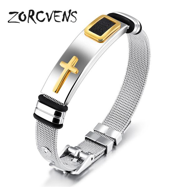 

zorcvens 2017 new gold-color cross bracelet for men women stainless steel cool men jewelry gifts, White