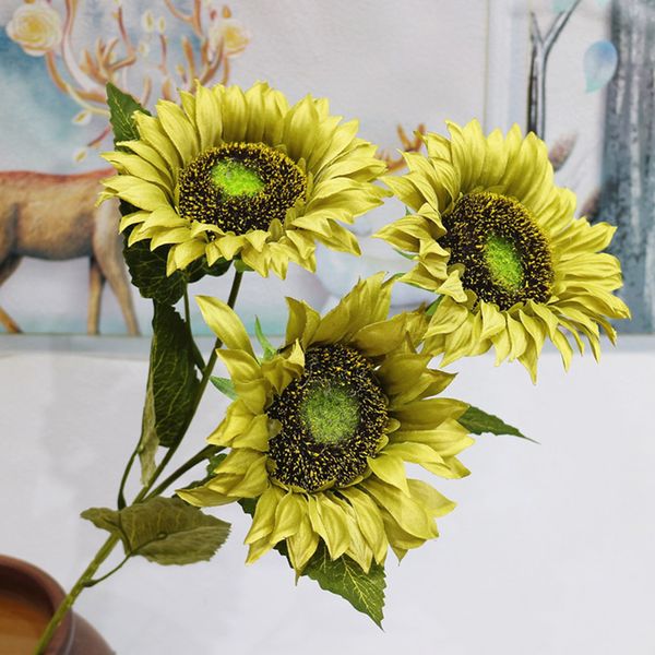

silk cloth artificial flowers with leaves colorful lightweight multipurpose home decorative 3 head diy fake sunflower wedding