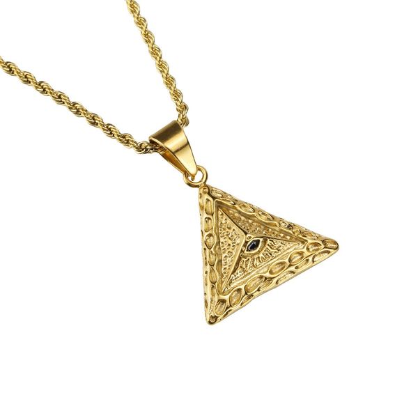 

hip hop mens jewelry 18k gold plated chains pyramid pendant necklace fashion men stainless steel chain punk designer necklaces for men gifts, Silver