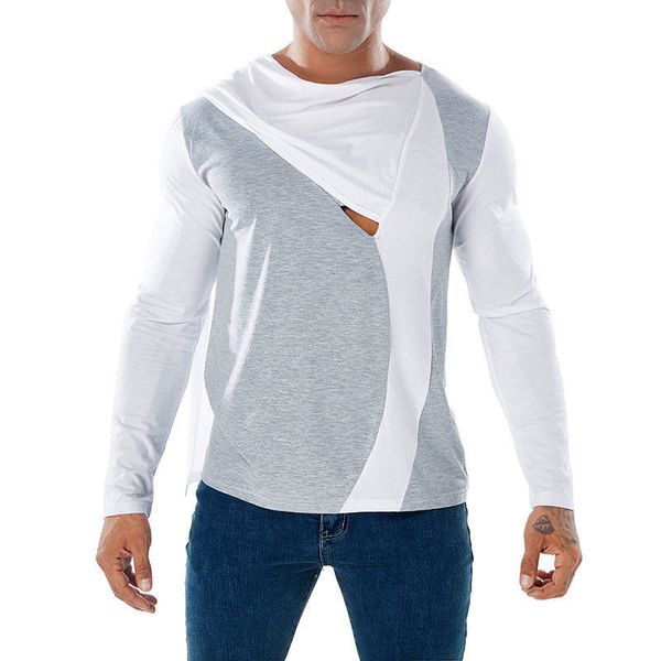 

повседневная мужская футболка с длинным рукавом горячая распродажа man slim fit muscle t shirt мода осень-лето мужчины цвет пэчворк равнина, White;black